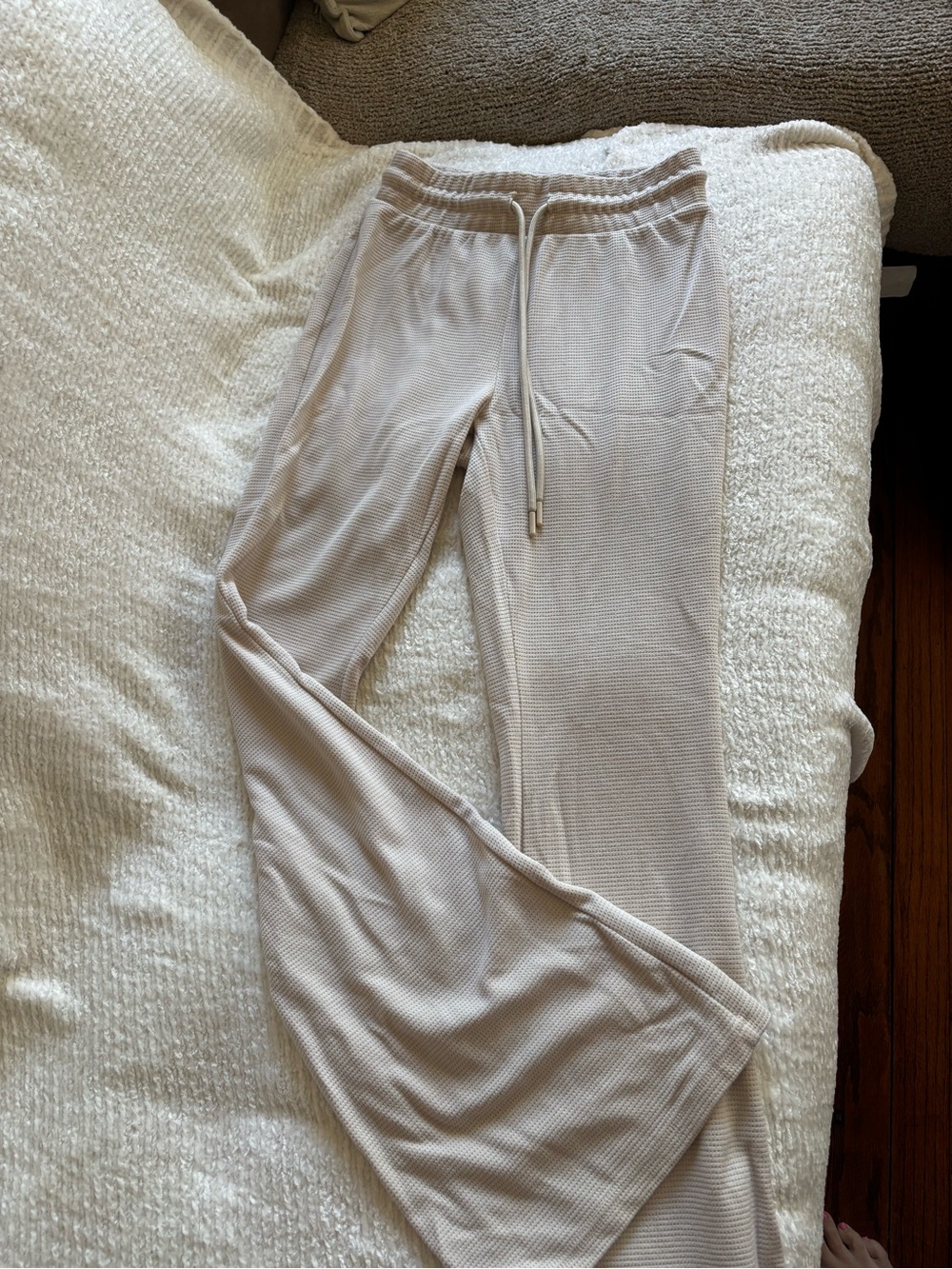Women's Wide Leg Ribbed Lounge Pants in Cream